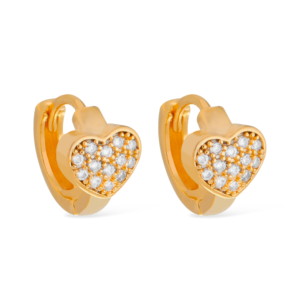 Brinco Dourado de Argolinha Coração Cravejado de Pedras