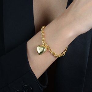 Pulseira Dourada Elo Portugues com Coração