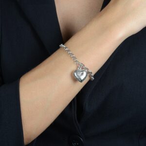 Pulseira Prateada Elo Portugues com Coração